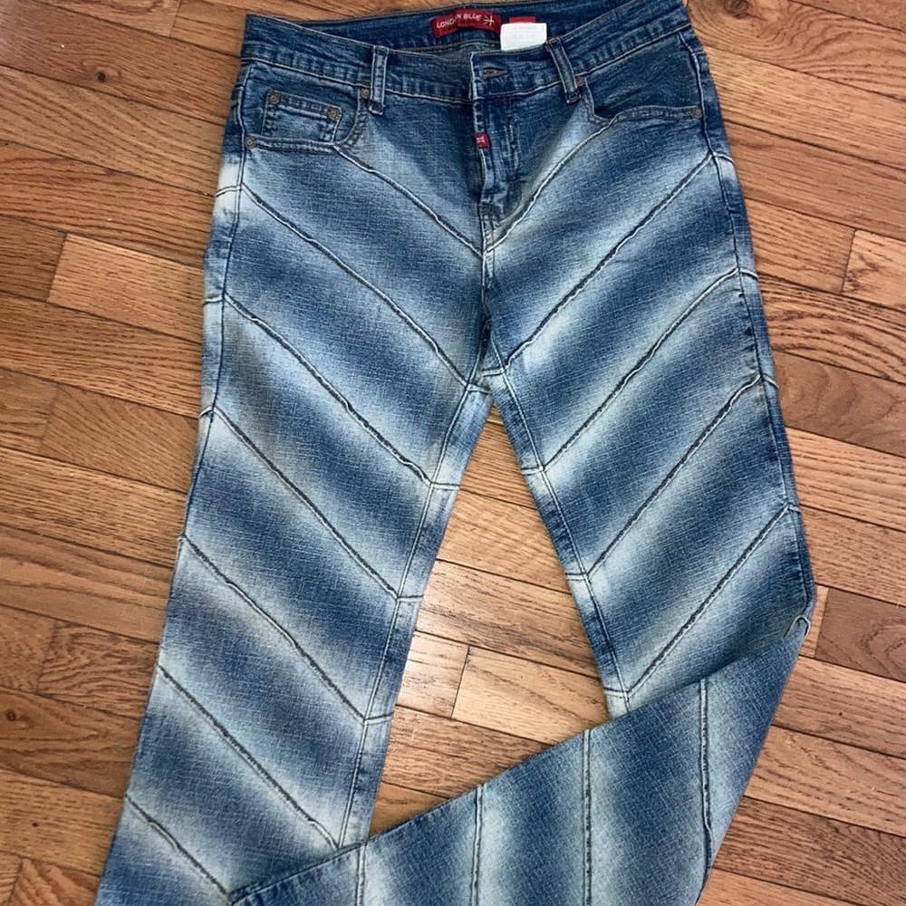 Y2K RARE Vintage pieced diagonally sewn jeans with stretch fits like size 4 - 6 - Picture 6 of 7